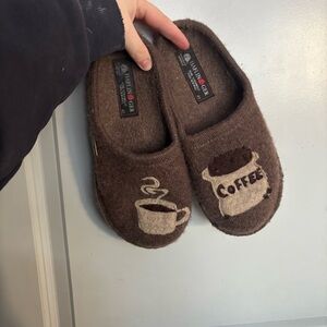 Haflinger Women’s 40 Wool Coffee Earth Slip On Open Heel Slippers